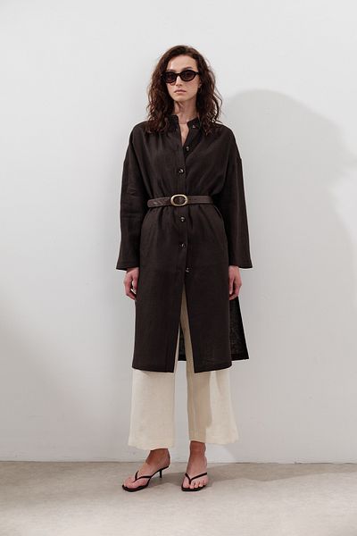 Manuka Linen Belt Long Tunic Bitter Brown