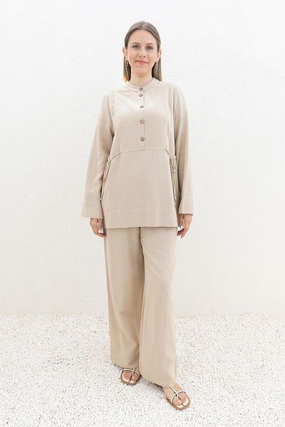 ALLDAY Beige-Tie Detailed Trousers Suit