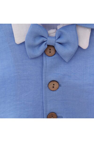 Recostore Costumas de vara din muselina pentru botez, bleu, 5 piese, REC3310