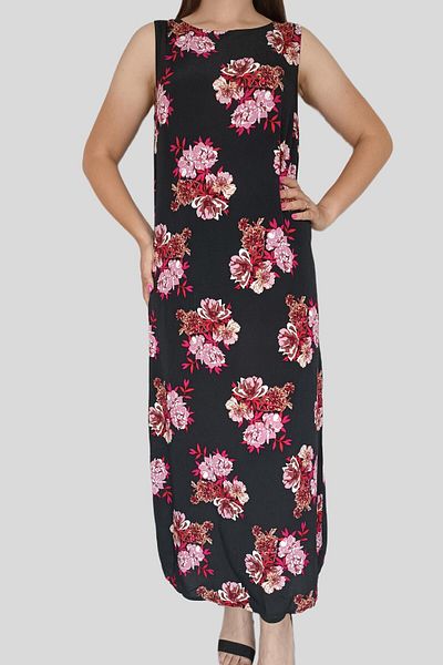 Kapp Ahl Long summer dress, sleeveless, with floral print, black, S