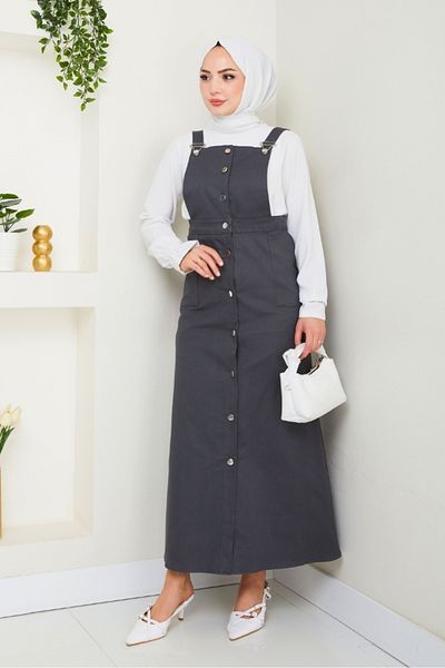 Bestenur Κουμπωτό Μήκος Gabardine Gilet 1552 - Anthracite