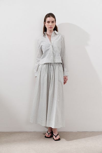 Manuka Patterned Poplin Skirt Ecru