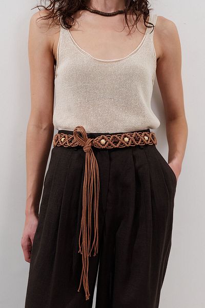 Manuka Knitted Rope Tie Belt Brown