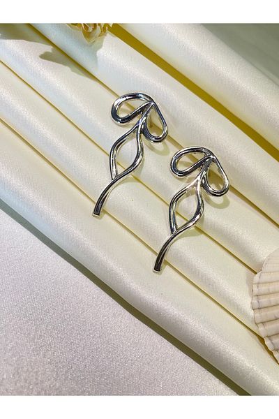 Furtek Aksesuar Women's Silver Color Bow Earrings 5 cm Luxury Trend