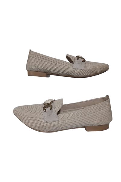 ZEYHAN Women's Beige Front Buckle Detailed Knitwear Ballerinas