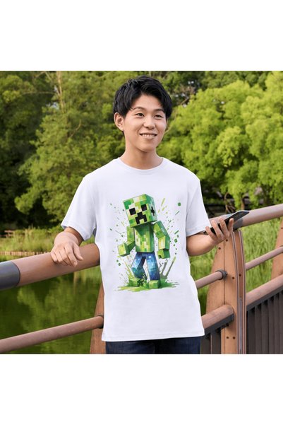 ALPŞAN TİCARET Minecraft dječja i odrasla bela T-shirt unisex dečja majica