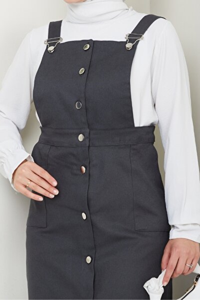 Bestenur Full Buttoned Gabardine Gilet 1552 - Anthracite