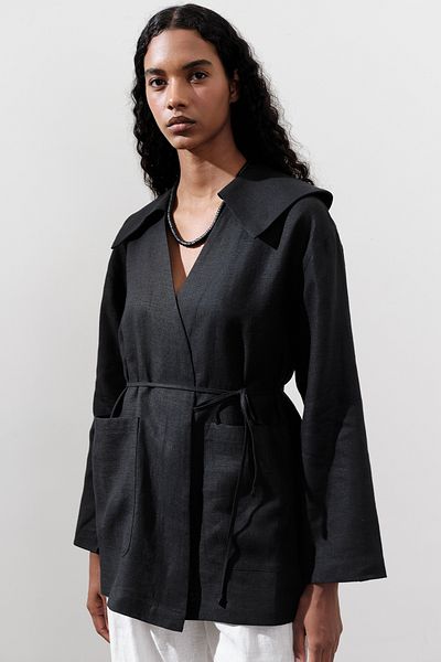 Manuka Linen Wide Collar Jacket Black
