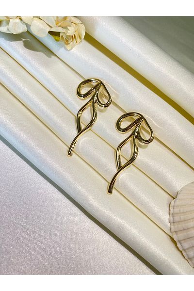 Furtek Aksesuar Women's Gold Color Bow Earrings 5 cm Luxury Trend