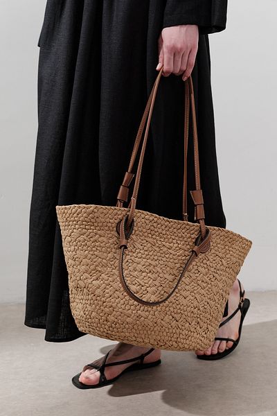 Manuka STROHTASCHE MIT LEDERRIEMEN NATURAL