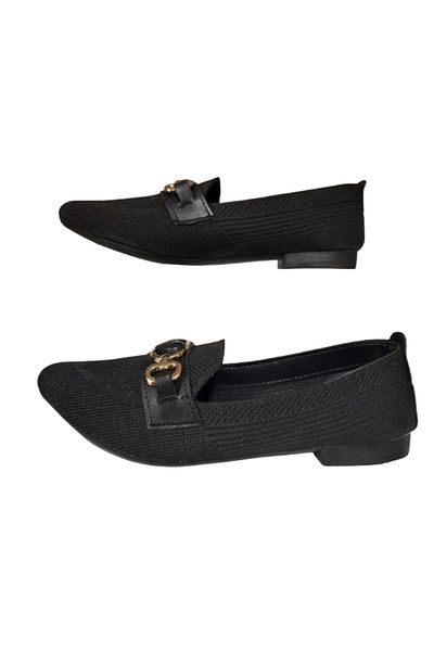 ZEYHAN Women's Black Front Buckle Detailed Knitwear Ballerina Ballet