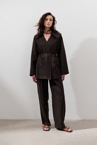 Manuka Linen Wide Collar Jacket Bitter Brown