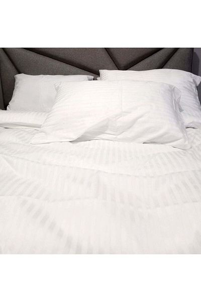Bed N Home SA طقم ملاءة سرير مسطحة، ١٠٠٪ قطن مصري، ٣٥٠ خيط، مخطط، ١ سم، أبيض عاجي، ٢ كيس وسادة، ١٨٠ × ٢٧٠ سم