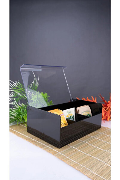 Genel Markalar 6 Bölmeli Kapaklı Siyah Çay Kutusu Poşet Bitki Çay Kabı Düzenleyici Organizer