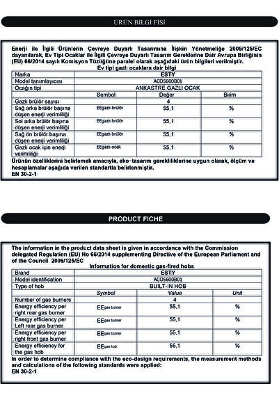 Esty ACO5600B01 ESTY 60 CM SİYAH CAM ANKASTRE OCAK