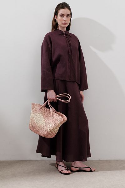 Manuka Leather Strap Straw Bag Pink