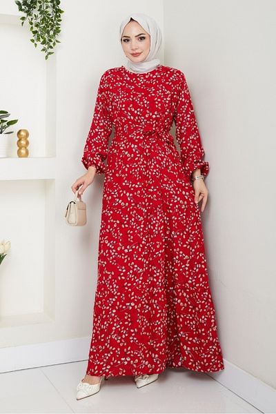 Bestenur Semar Woven Viscose Dress 1541 - Burgundy