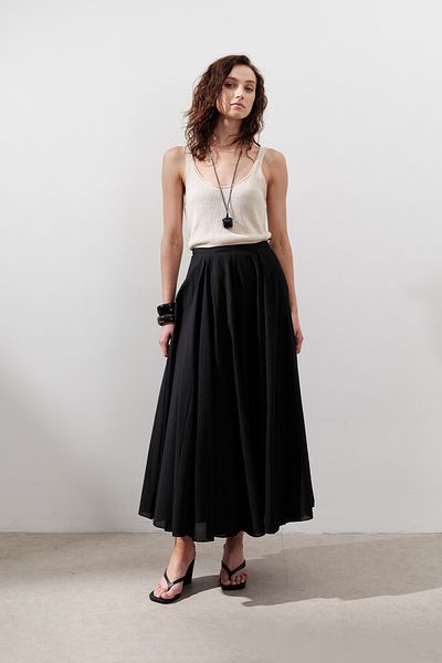 Manuka Partial Wide Cotton Skirt Black