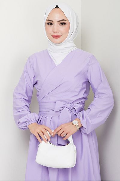 Bestenur Tie-Up Blouse Skirt Double Set 1465 - Lilac
