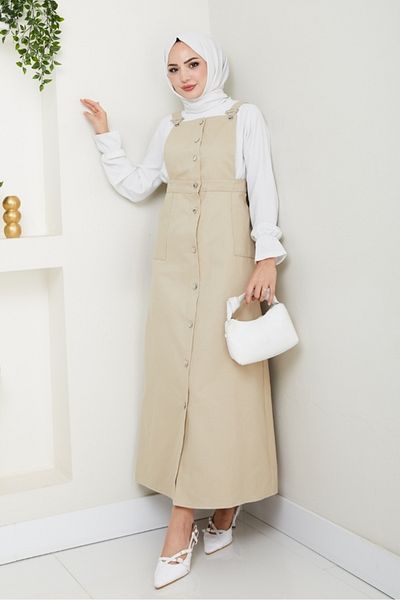 Bestenur Κουμπωτό Μπουφάν Gabardine Gilet 1552 - Μπεζ