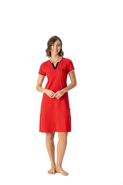 U.S. Polo Assn. U.S. Polo Assn. Women's Red V-Neck 100% Cotton Nightgown - Red - Ilc2.16C99Y9-Uk