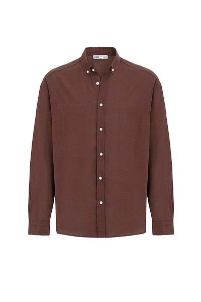 VAMOSCLO Basic Oversize Cotton Linen Shirt Brown