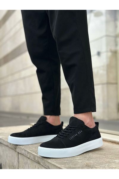 Arda Ba0104 Lace-Up Black Suede White Sole Sports Classic Men's Shoes