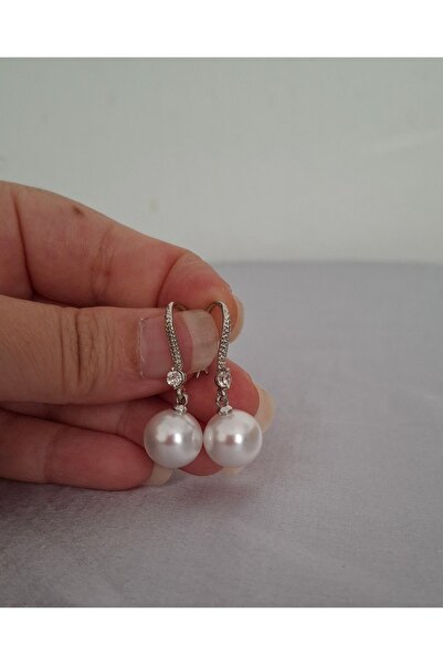 ER TAKI Silver Color Round Pearl Hook with Stones Stylish Engagement Henna Wedding Wedding Evening Dress Earrings