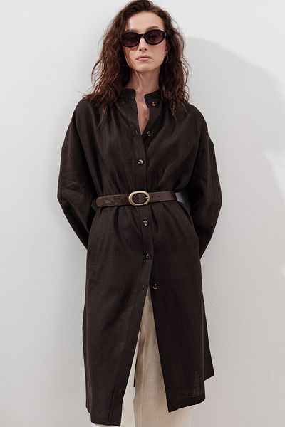 Manuka Linen Belt Long Tunic Bitter Brown