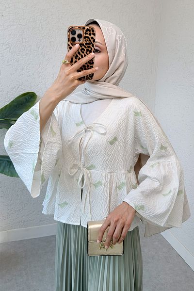 Salih Çelebi Bush Pattern Midi Kimono 2336 - Green