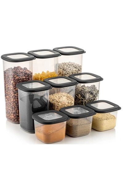 CRALEX Set of 9 square food containers, (3x550ml 3x1200ml 3x1750mm) CRALEX®, Dark Anthracite