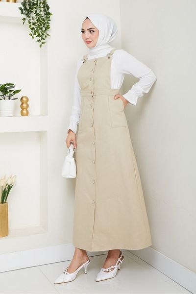 Bestenur Κουμπωτό Μπουφάν Gabardine Gilet 1552 - Μπεζ