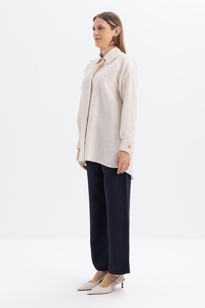 ALLDAY Stone-Embroidered Linen Shirt Tunic