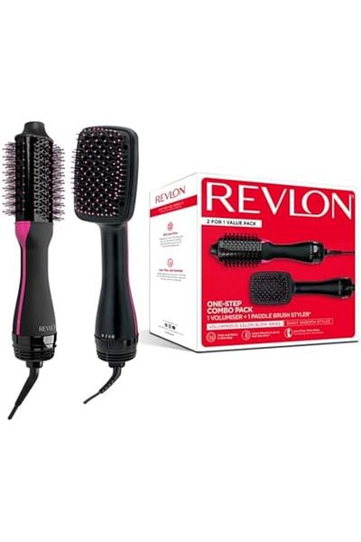 Revlon RVDR5282 مجموعة كومبو بخطوة واحدة، مُكثِّف للشعر + مُصفِّف شعر بفرشاة مجداف - أسود