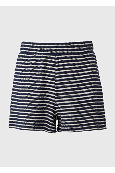 Kübra Tekstil Women's Navy Blue White Striped Knitted Textured Elastic Waist ...