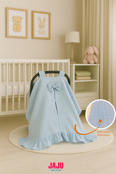 Jaju Baby % 100 Pamuk Fırfırlı Müslin Puset Örtüsü (1.SINIF MÜSLİN)