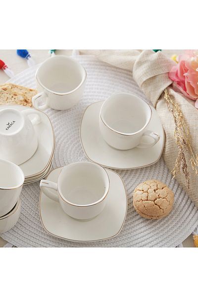 Karaca Karaca Nina Kaffeeservice Fur 6 Personen, 6x Espressotasse und 6x Untertasse, Robuste Mokkatasse, Di
