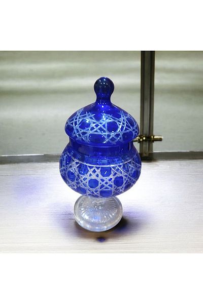 AYZ HOME Blue Cut Glass Covered Sugar Bowl