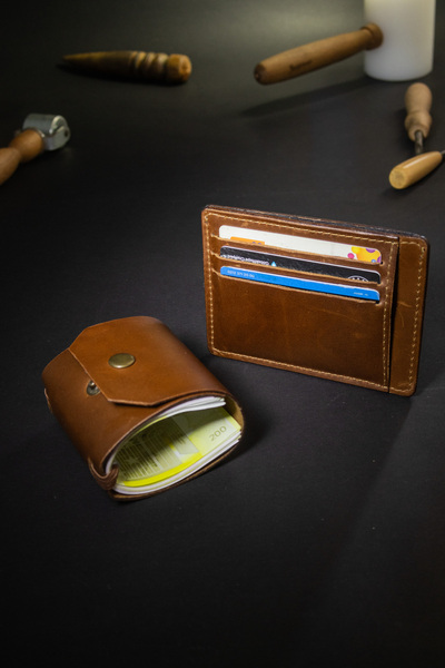 Tauran Handmade Genuine Leather Card Holder and Coin Wallet Set, Minimalist D...