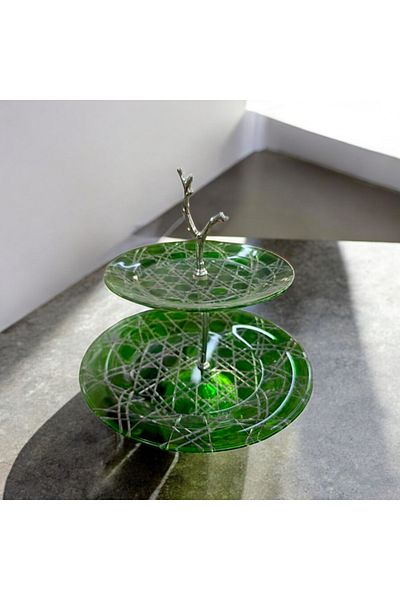AYZ HOME Cut Crystal Glass Double Layer Presentation Bowl