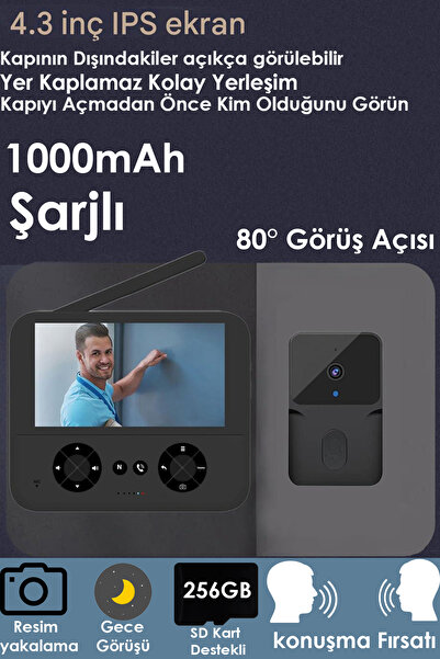 nextbuy Kablosuz Şarjlı Kapı Zili Kameralı Uzaktan Kumandalı Kamera Kayıt Kapı Yüksek Sesli Güvenlik BLM-73