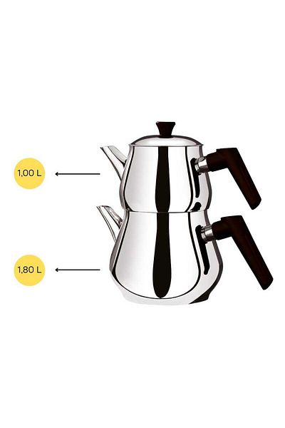 Perotti Çaykara Soft Midi Steel Teapot Set - Gray / Red - 1.8 Lt + 1 Lt