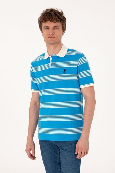 U.S. Polo Assn. Men's Regular Fit Polo Neck Turquoise Striped T-Shirt 50306826-Vr093