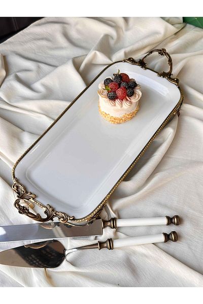 ROSSEV Antique White Rectangular Plate with Handle