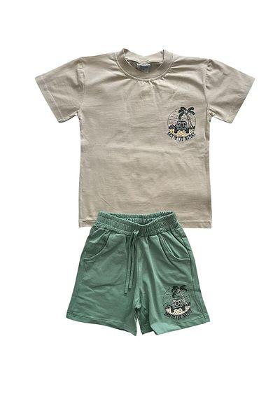 BY-GRİ By-Grey Front and Back Printed Short Sleeved Boy's Suit