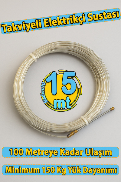 Badem10 15 Metre Elektrikçi Sustası Spiral Kablo Çekme Teli Plastik Kaplamalı...