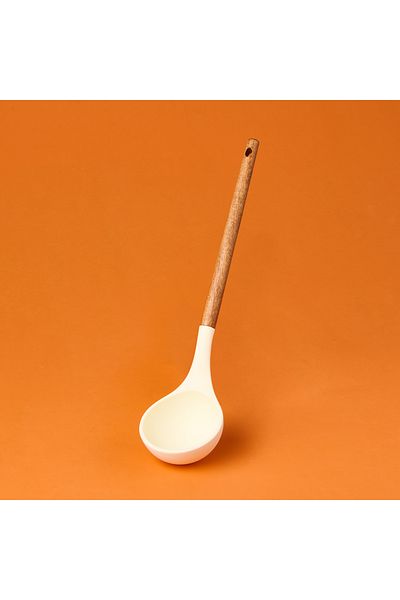 AROW Wooden Handle Silicone Ladle - Cream / Brown