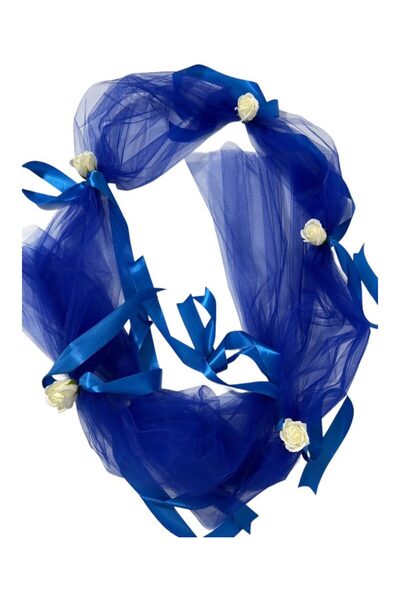 Botez Decor cristelnita din tulle albastru electric, flori din sapun ivory, p...