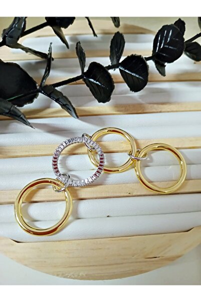 mos&more Çelik 4 Lü Halka Elegance Gold Taşlı Zincir Yüzük, Tek Ebat