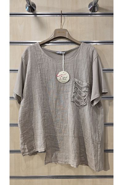Park Moda Ιταλική λινή μπλούζα με λεπτομέρεια τσέπης με παγιέτες